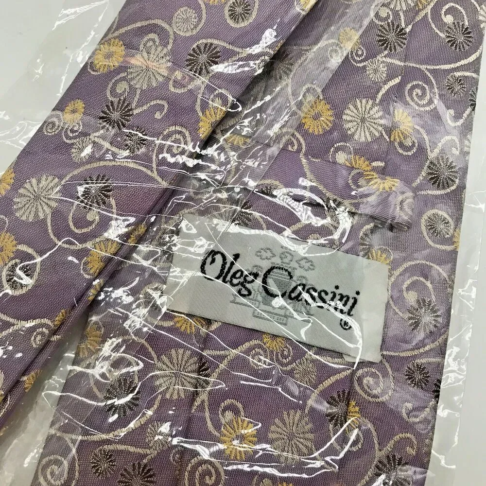NEW Oleg Cassini Men's 100% Silk Floral Paisley Necktie Lavender 3.75 x 58 Inch